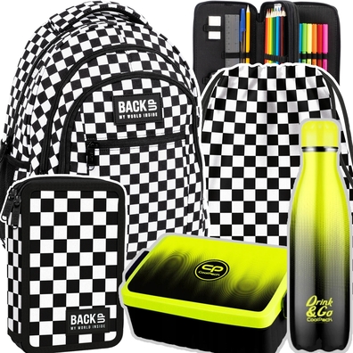 Zestaw szkolny BackUP 5 el. SZACHOWNICA + CoolPack bidon śniadaniówka LEMON