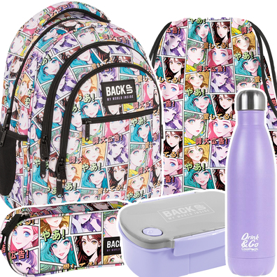 Plecak szkolny BackUP MANGA + CoolPack butelka termiczna + lunchbox