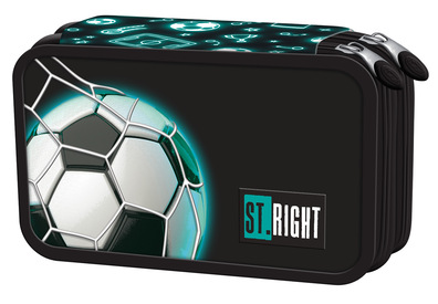 Piórnik szkolny ST.RIGHT NEON FOOTBALL 2 komory z wyposażeniem piłka nożna
