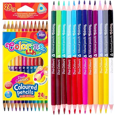 KREDKI SZKOLNE OŁÓWKOWE TRÓJKĄTNE DWUKOLOROWE 12/24 KOLORY COLORINO