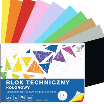 BLOK TECHNICZNY A4 KOLOROWY 10 KARTEK 160g INTERDRUK