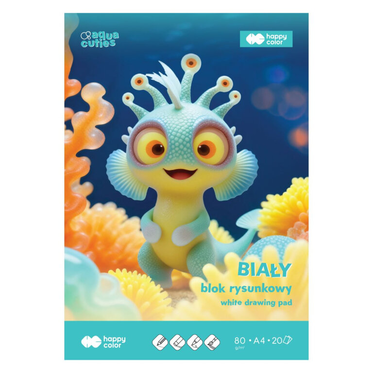 Blok RYSUNKOWY biały A4 20 arkuszy 80 g Happy Color Aqua Cuties