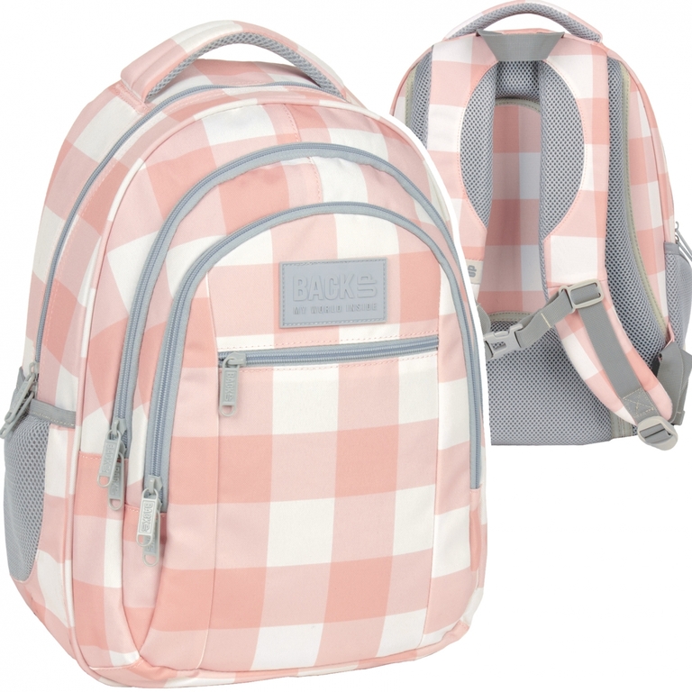 ZESTAW 5 el. Plecak szkolny młodzieżowy BackUP 26 L kratka, KRATA NUDE (PLB6O34SET5CZ) (2)