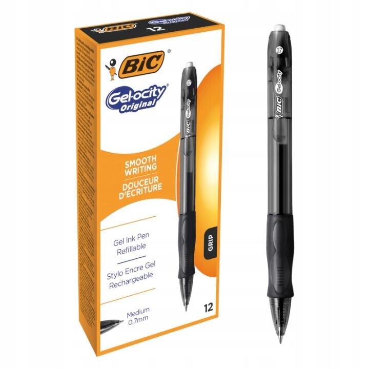 12x Długopis automatyczny BIC GEL-OCITY STIC wkład CZARNY 0,7 mm (00628)
