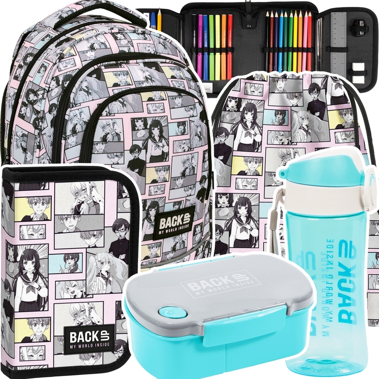 Plecak szkolny młodzieżowy BackUP 26 L komiks anime, MANGA PASTEL + PIÓRNIK (1)